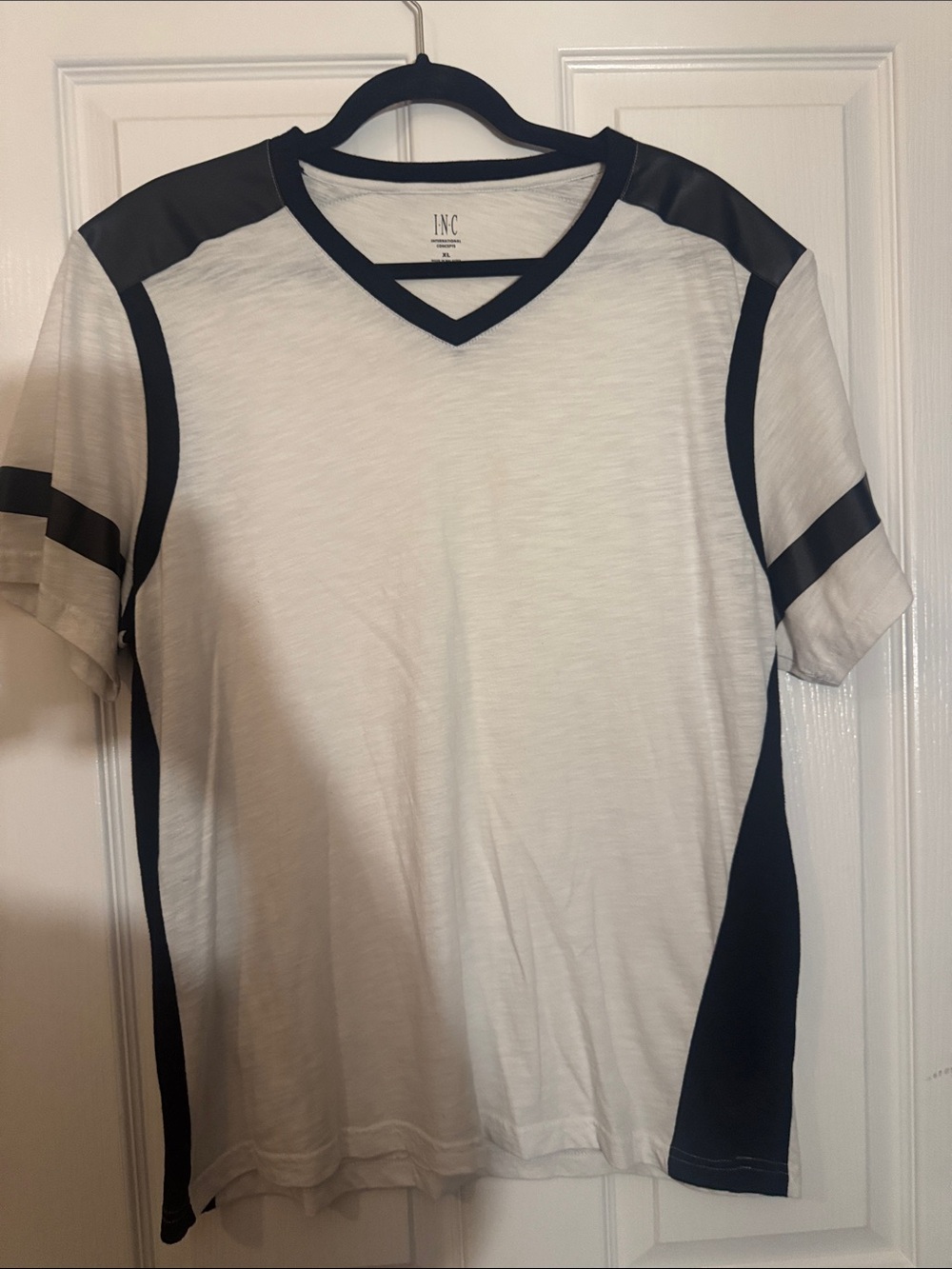 INC International Concepts White and Black V-Neck Sport Tee